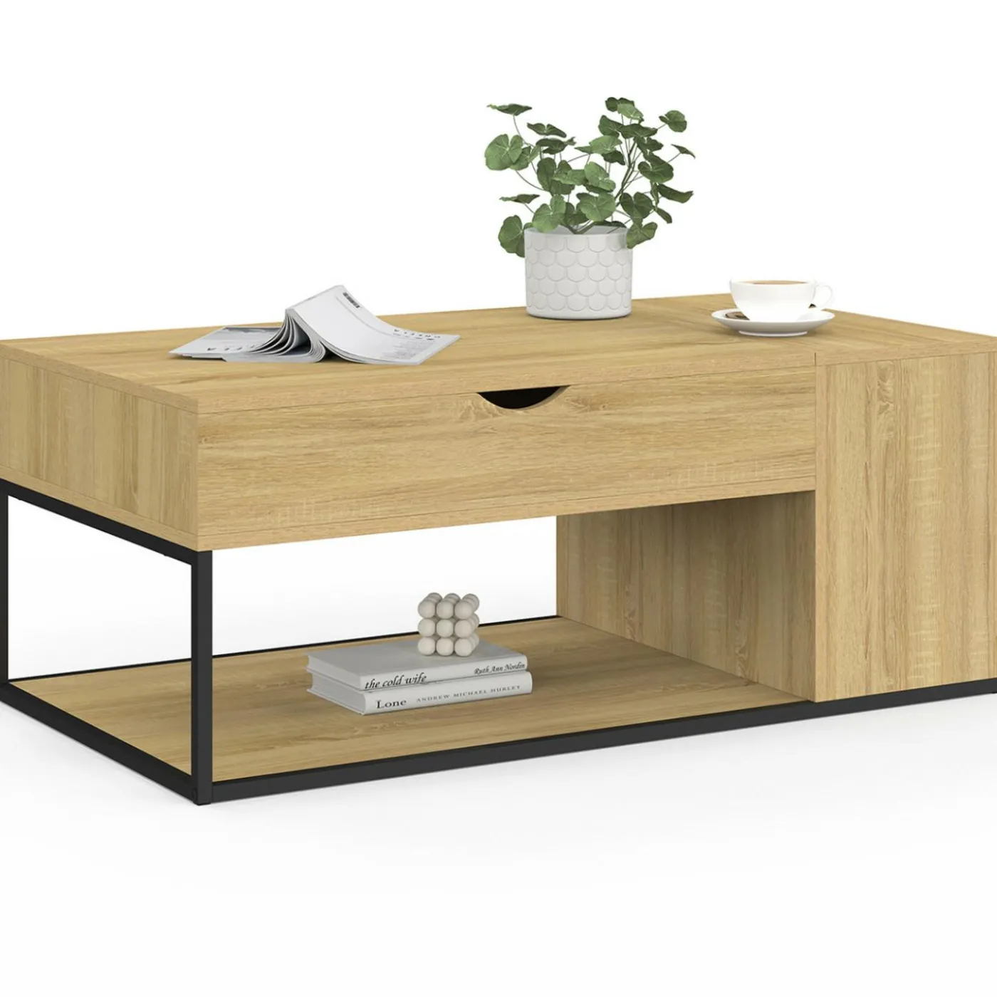 Table basse industrielle plateau relevable avec coffre