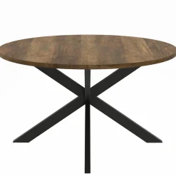 Table basse industrielle ronde 70 cm pied araignée noir bois foncé