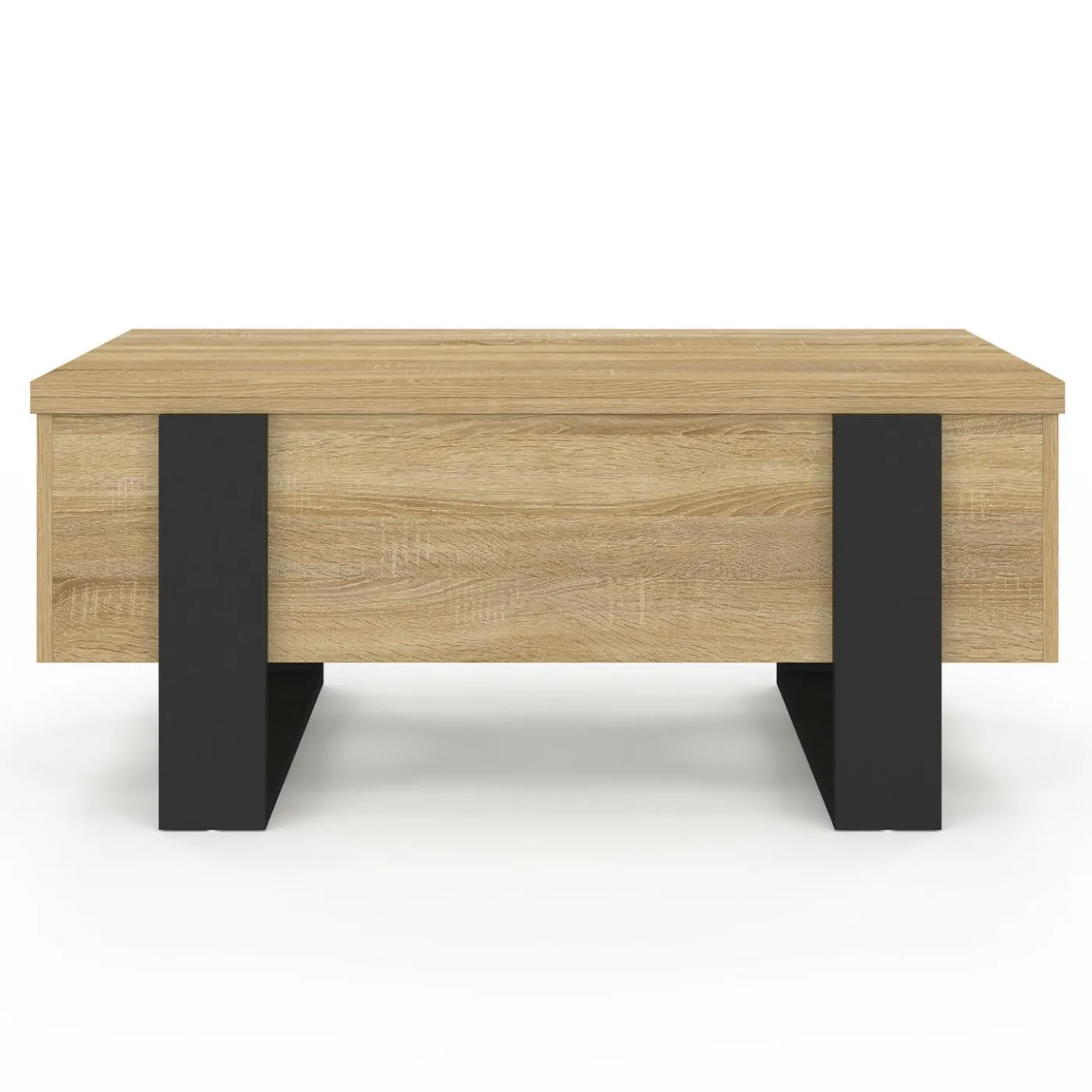 Table basse industrielle convertible en table à manger bois et noir