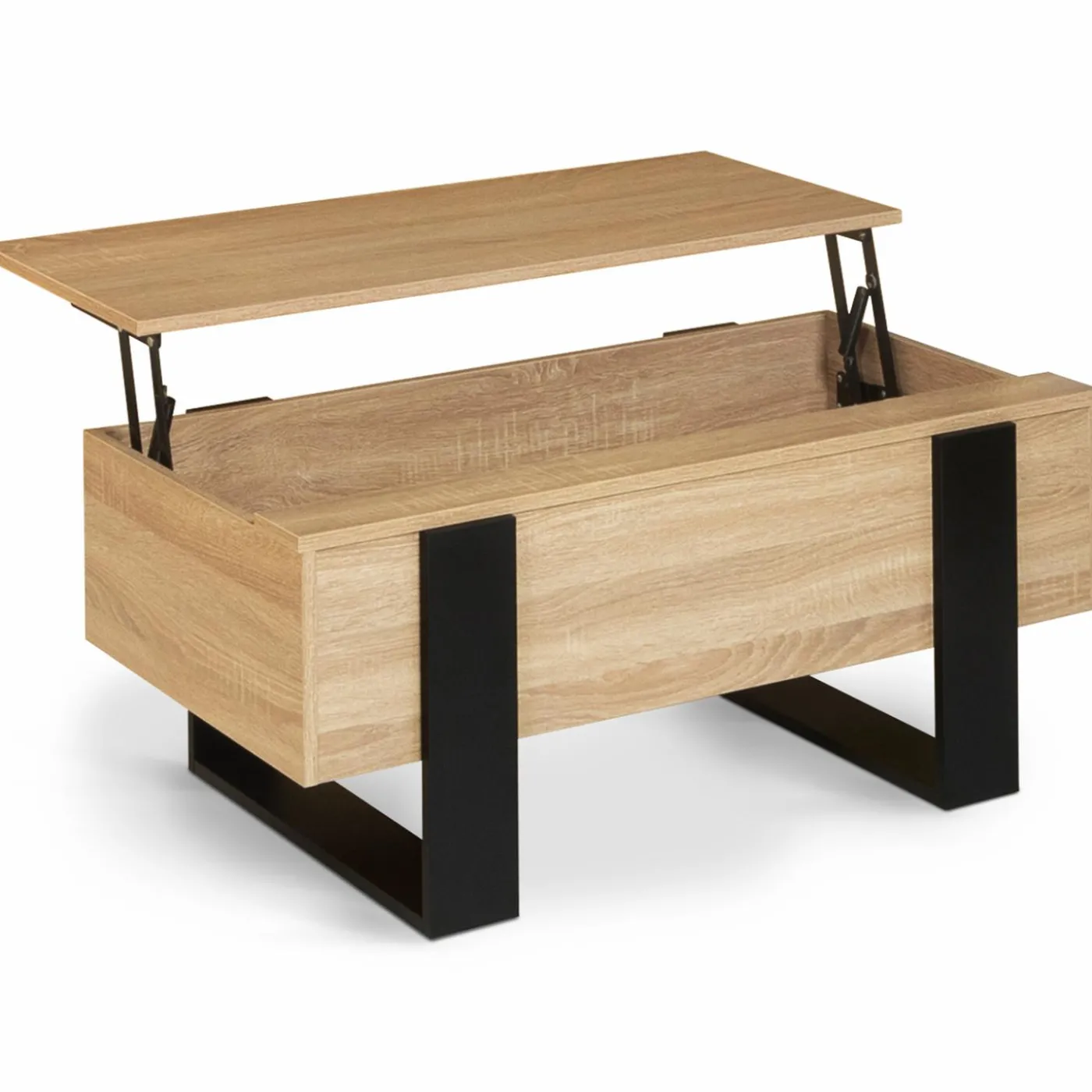 Table basse industrielle relevable bois et noir