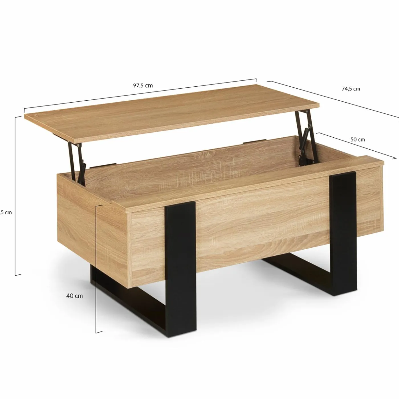 Table basse industrielle relevable bois et noir