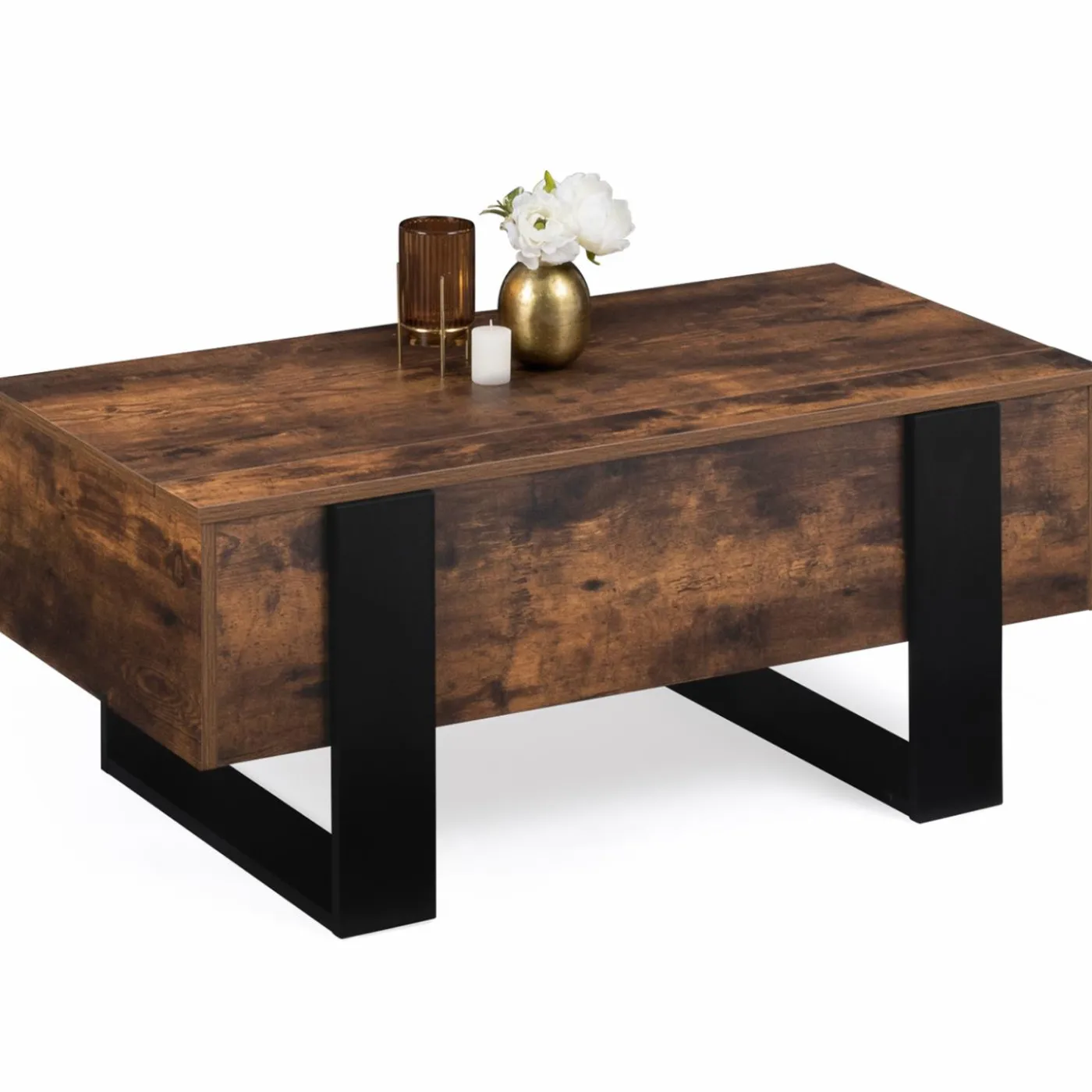 Table basse industrielle relevable bois effet vieilli et noir