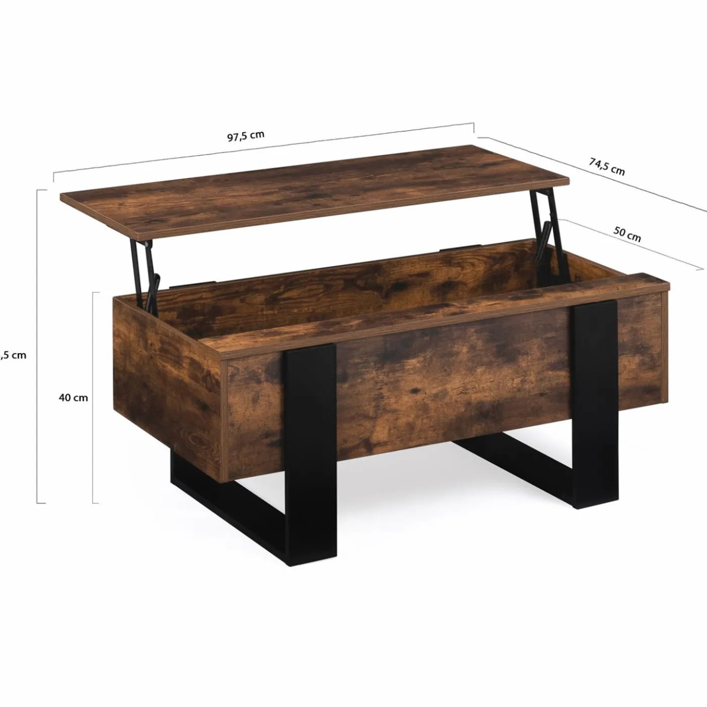 Table basse industrielle relevable bois effet vieilli et noir