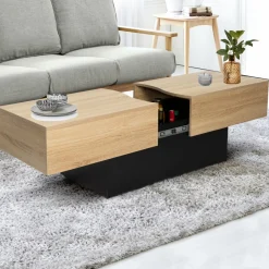 Table basse moderne bicolore avec rangement mini bar intégré