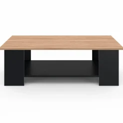 Table basse noire avec plateau façon hêtre rectangulaire