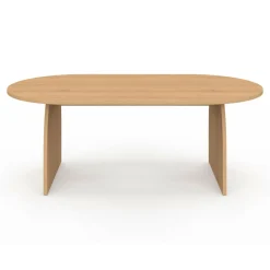 Table basse ovale pied central bois effet hêtre 110 cm