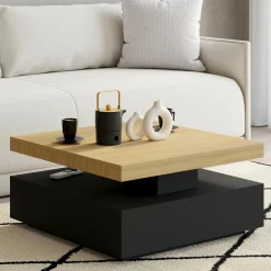 Table basse pivotante carrée bois et noire