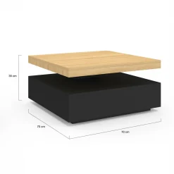 Table basse pivotante carrée bois et noire