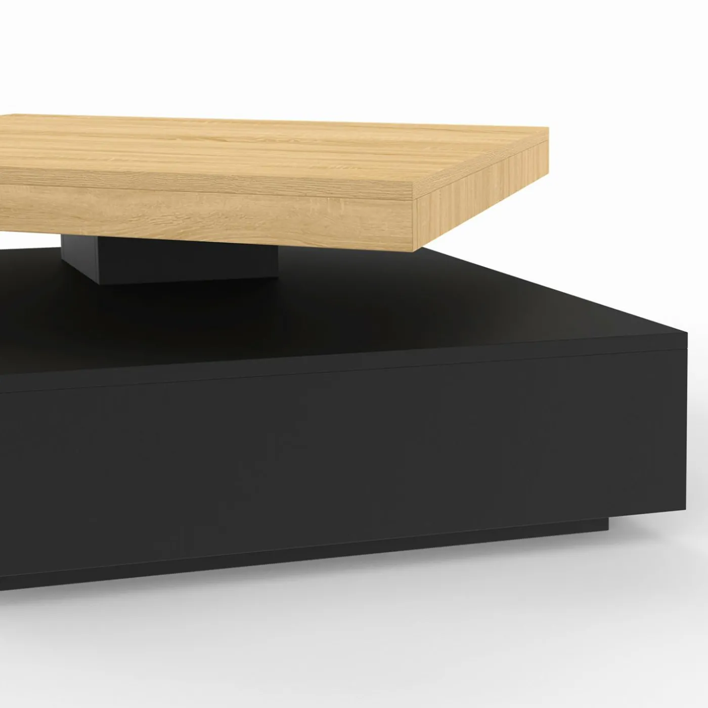 Table basse pivotante carrée bois et noire
