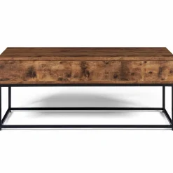 Table basse plateau relevable effet bois vieilli et pieds métal