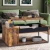 Table basse plateau relevable style industriel effet bois vieilli