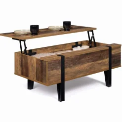 Table basse plateau relevable bois foncé pied épingle