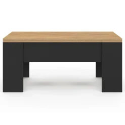 Table basse plateau relevable rectangulaire bois noir et imitation hêtre