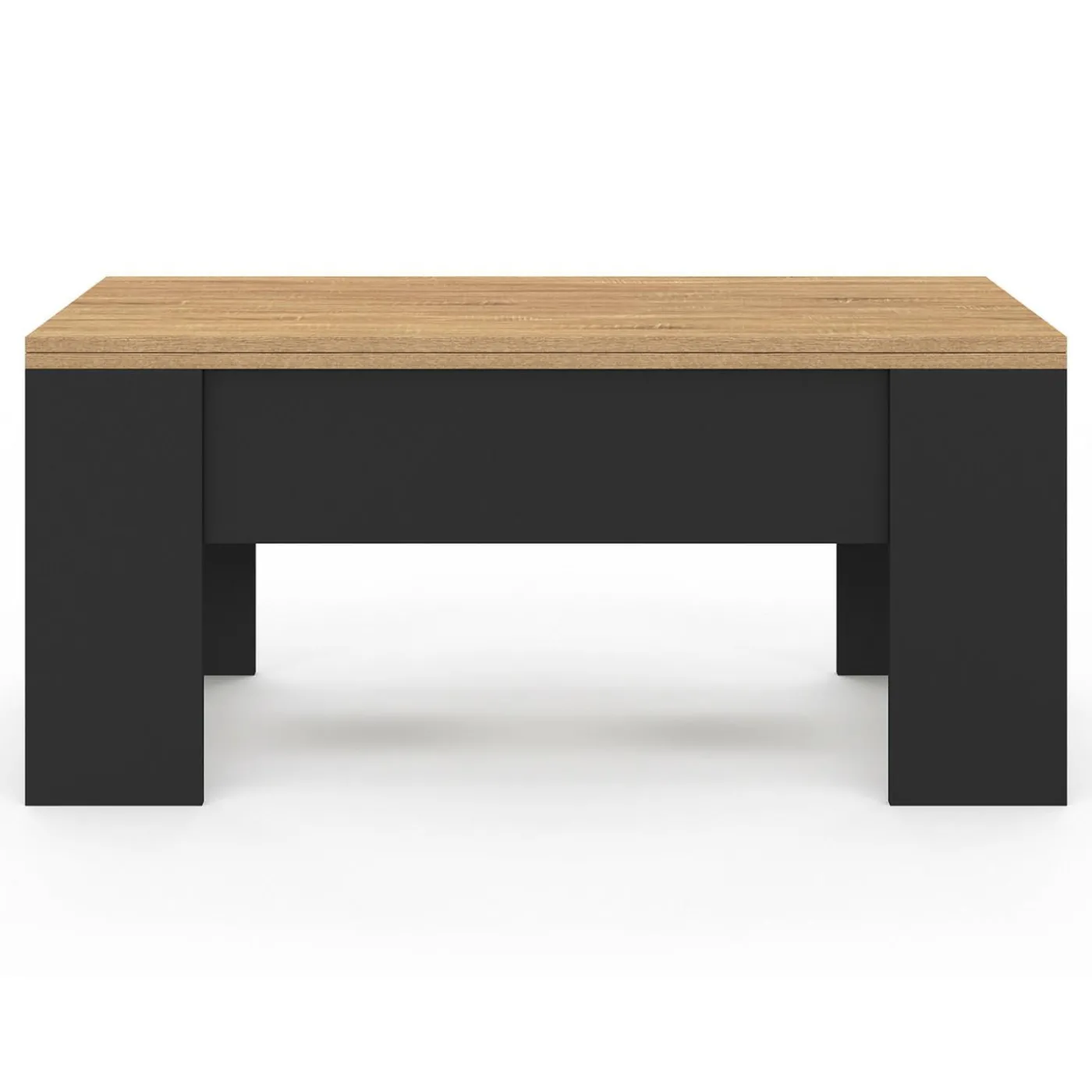 Table basse plateau relevable rectangulaire bois noir et imitation hêtre