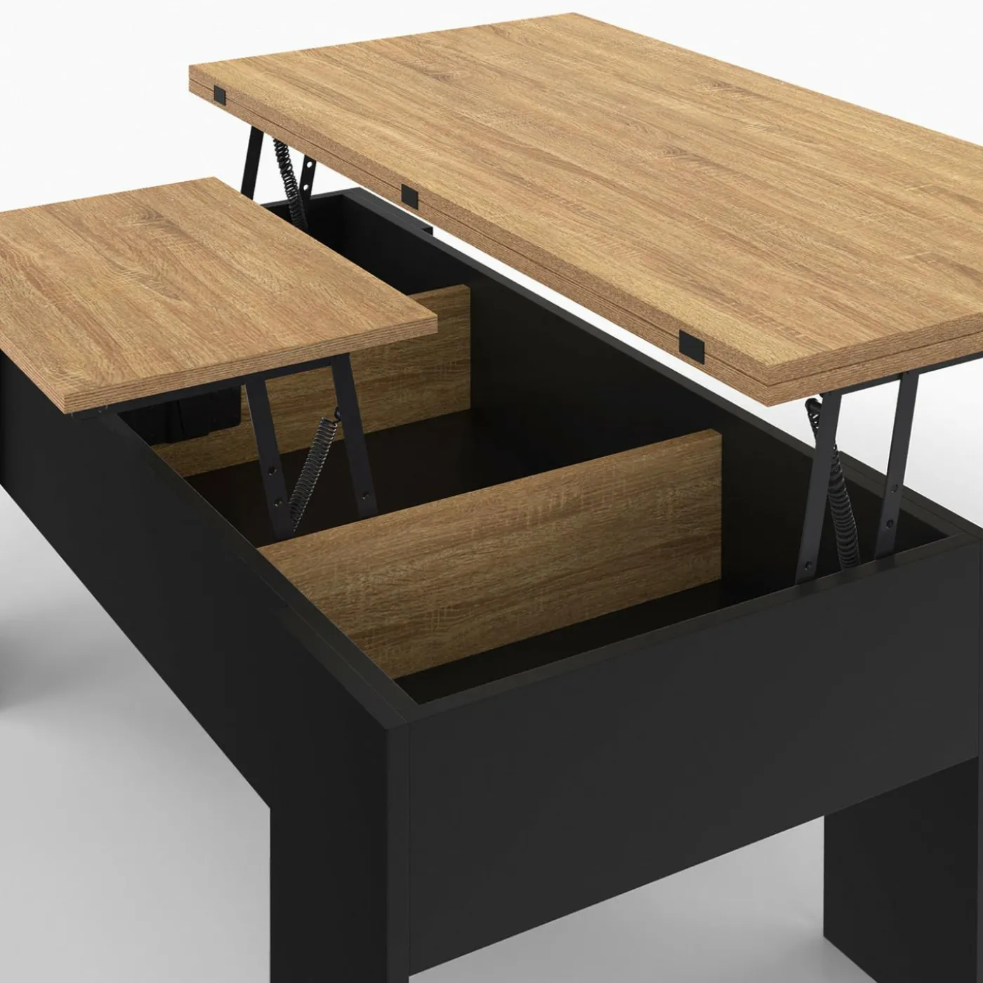 Table basse plateau relevable rectangulaire bois noir et imitation hêtre