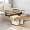Table basse plateau relevable rectangulaire bois et blanc