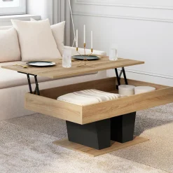 Table basse plateau relevable rectangulaire bois et noir