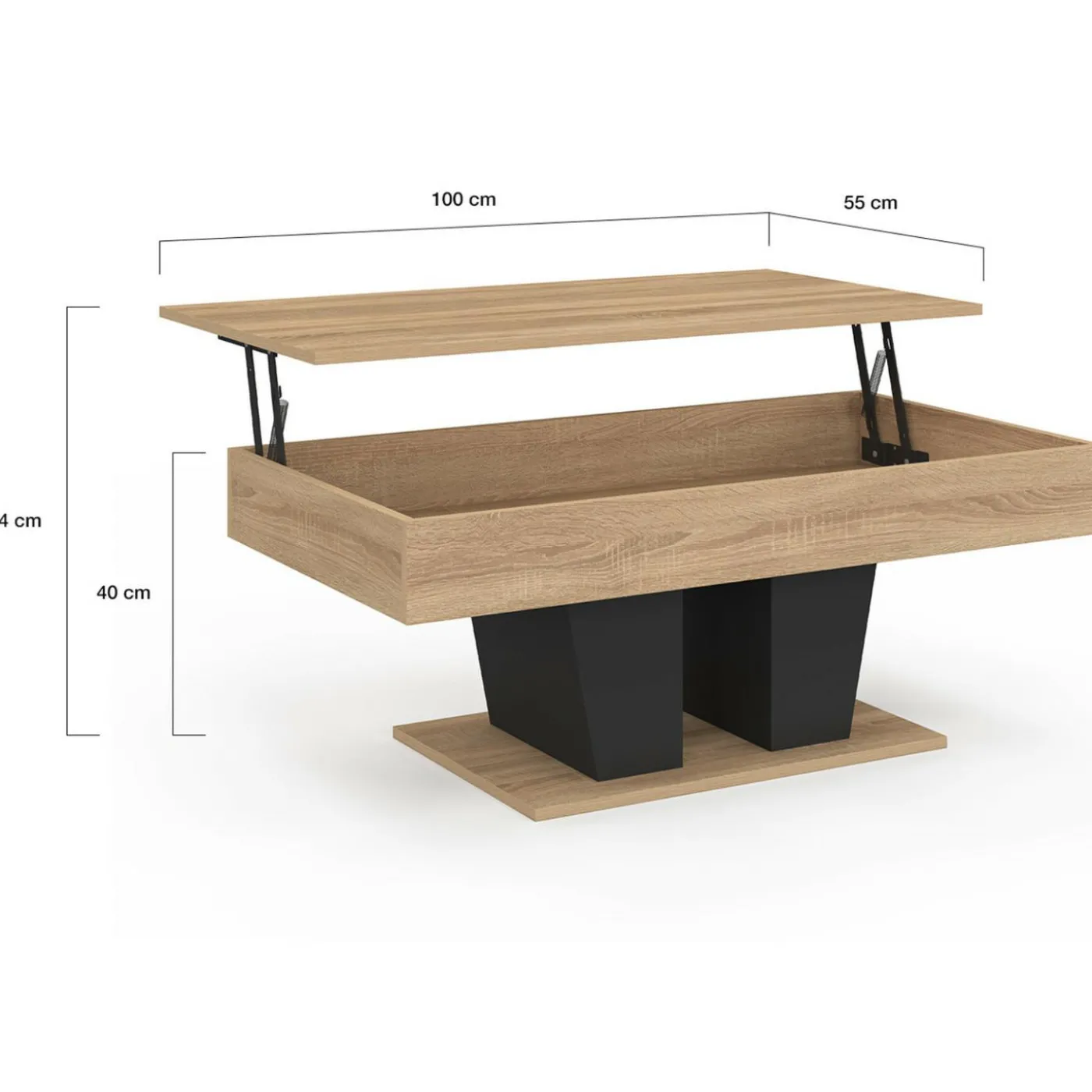 Table basse plateau relevable rectangulaire bois et noir