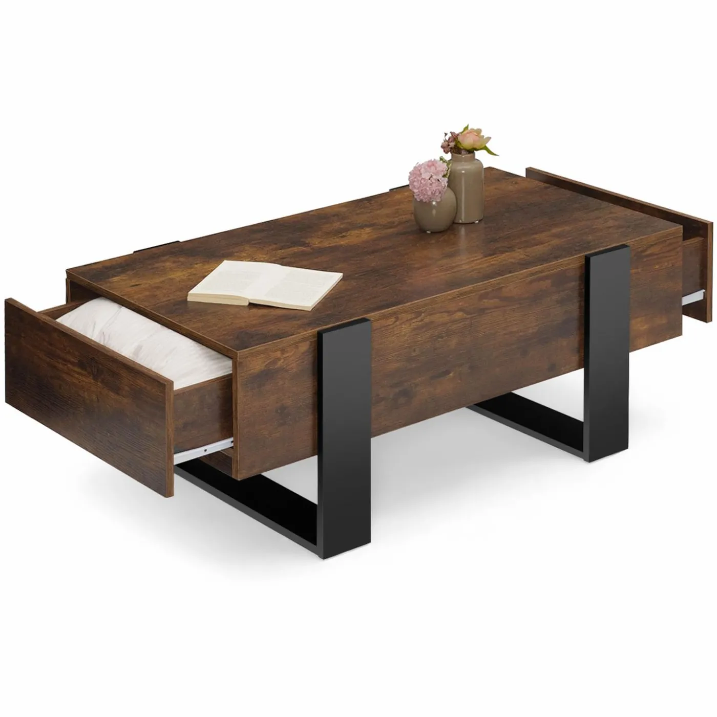Table basse rectangle avec tiroirs 100cm bois et noir