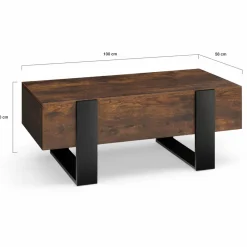 Table basse rectangle avec tiroirs 100cm bois et noir
