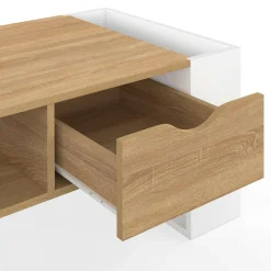 Table basse rectangulaire avec tiroir bois blanc et façon hêtre