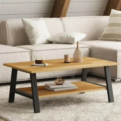 Table basse rectangulaire 100 cm double plateau bois et noir
