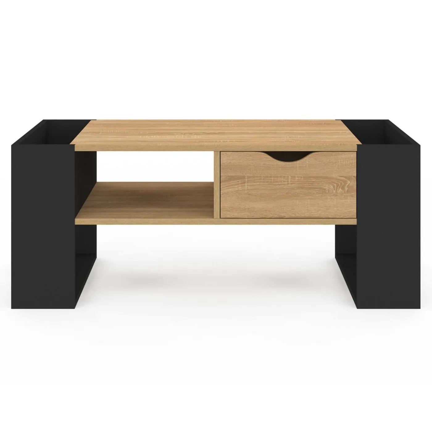 Table basse rectangulaire avec tiroir bois noir et façon hêtre
