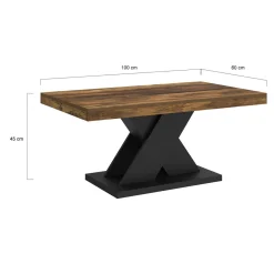 Table basse rectangulaire 100cm plateau bois vieilli et pied X noir
