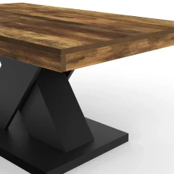 Table basse rectangulaire 100cm plateau bois vieilli et pied X noir