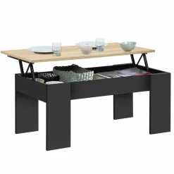 Table basse rectangulaire relevable bois noir et imitation hêtre