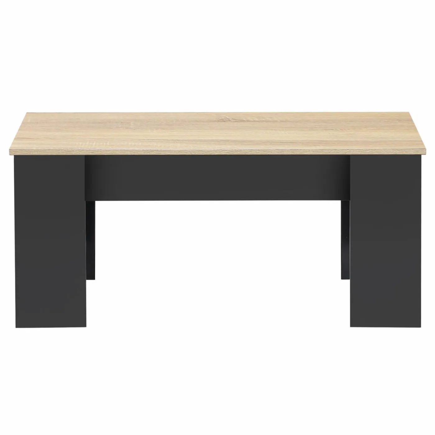 Table basse rectangulaire relevable bois noir et imitation hêtre