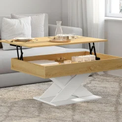 Table basse rectangulaire plateau relevable pied blanc