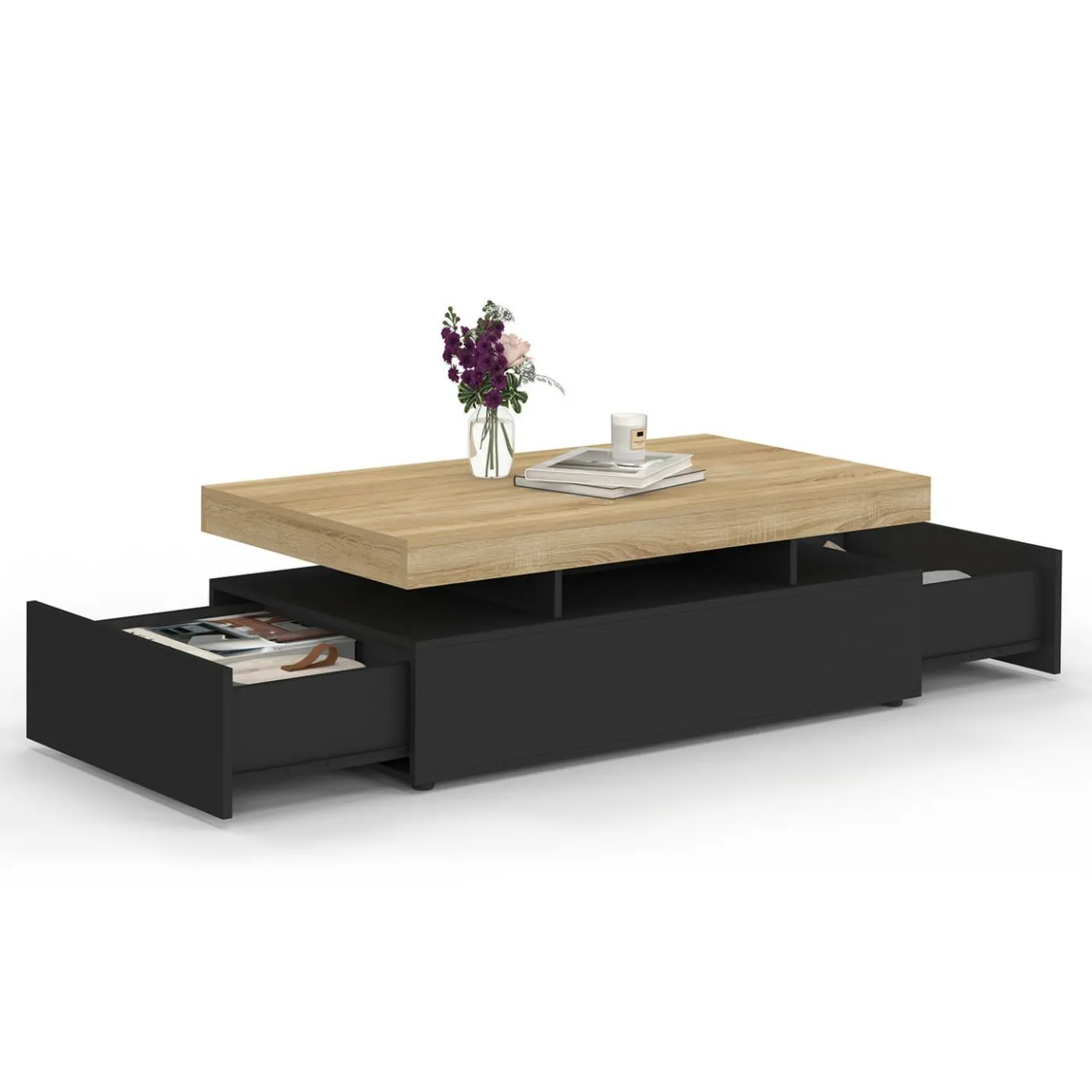 Table basse rectangulaire 2 tiroirs noir