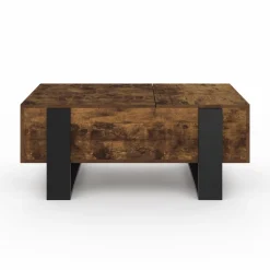 Table basse relevable 2 plateaux bois effet vieilli et noir