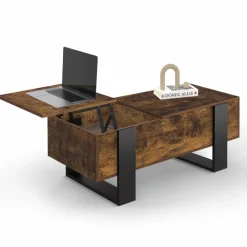 Table basse relevable 2 plateaux bois effet vieilli et noir