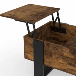 Table basse relevable 2 plateaux bois effet vieilli et noir
