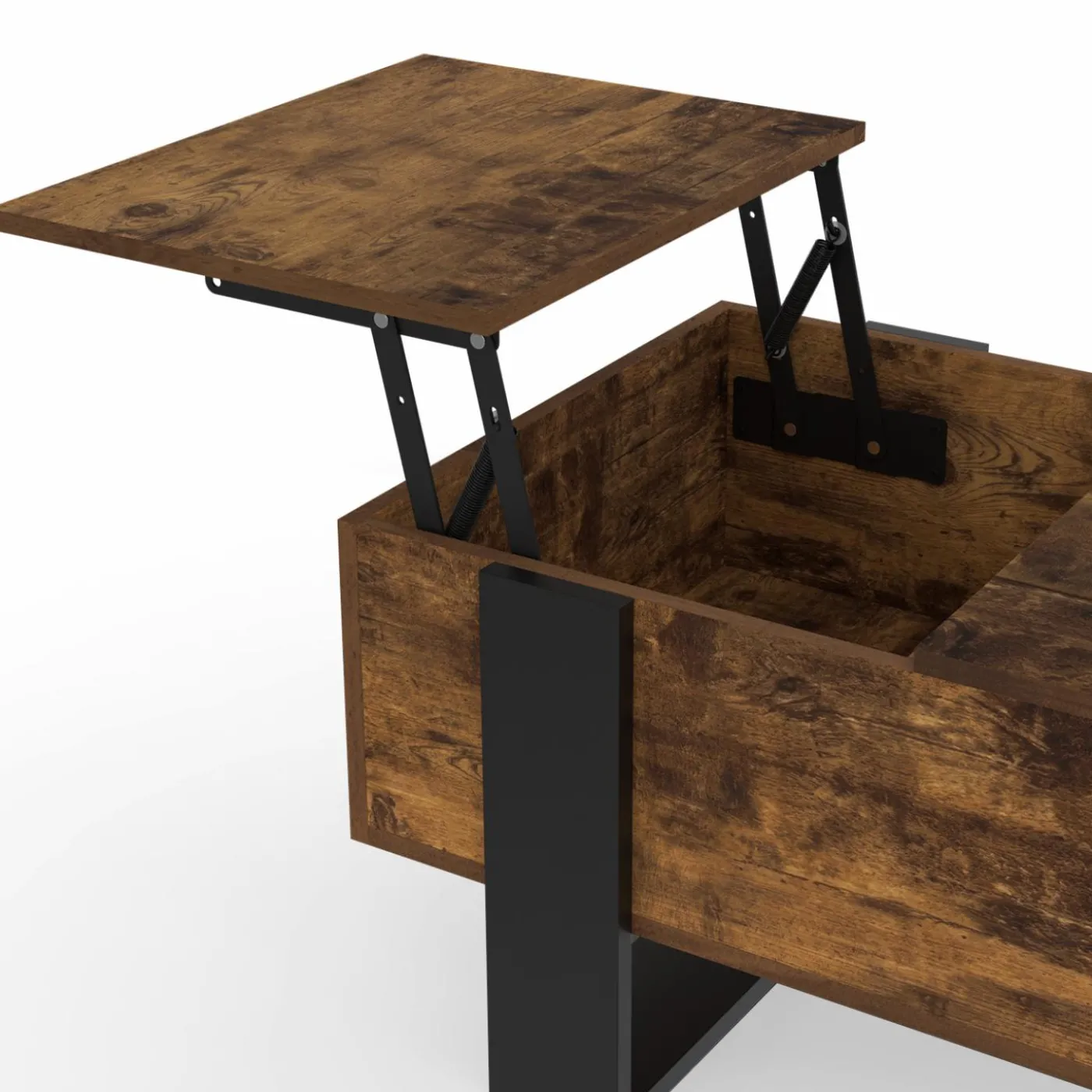 Table basse relevable 2 plateaux bois effet vieilli et noir