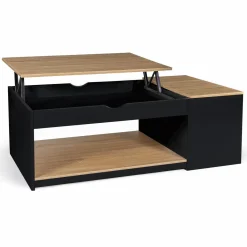 Table basse relevable bois noir et façon hêtre