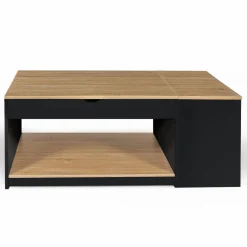 Table basse relevable bois noir et façon hêtre
