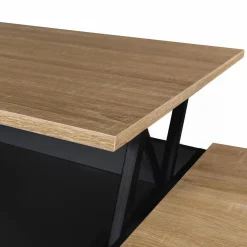 Table basse relevable bois noir et façon hêtre