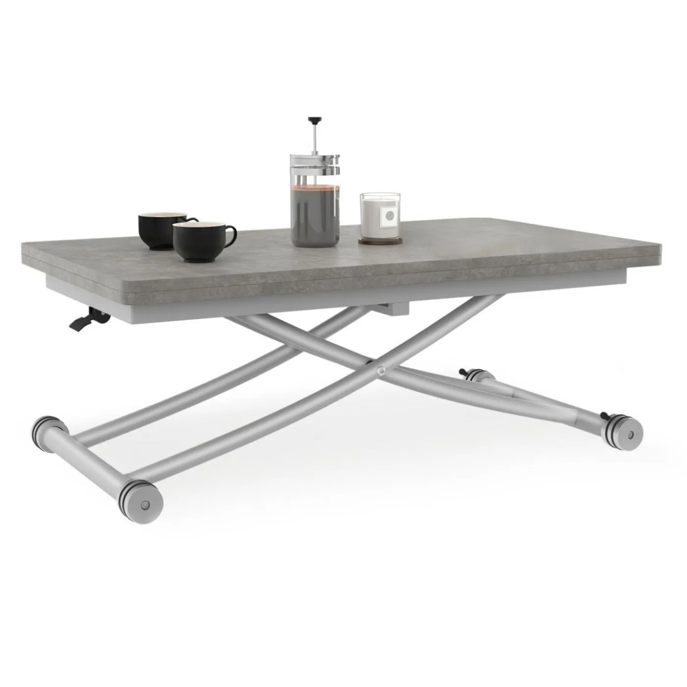 Table basse relevable en table à manger moderne avec plateau effet béton