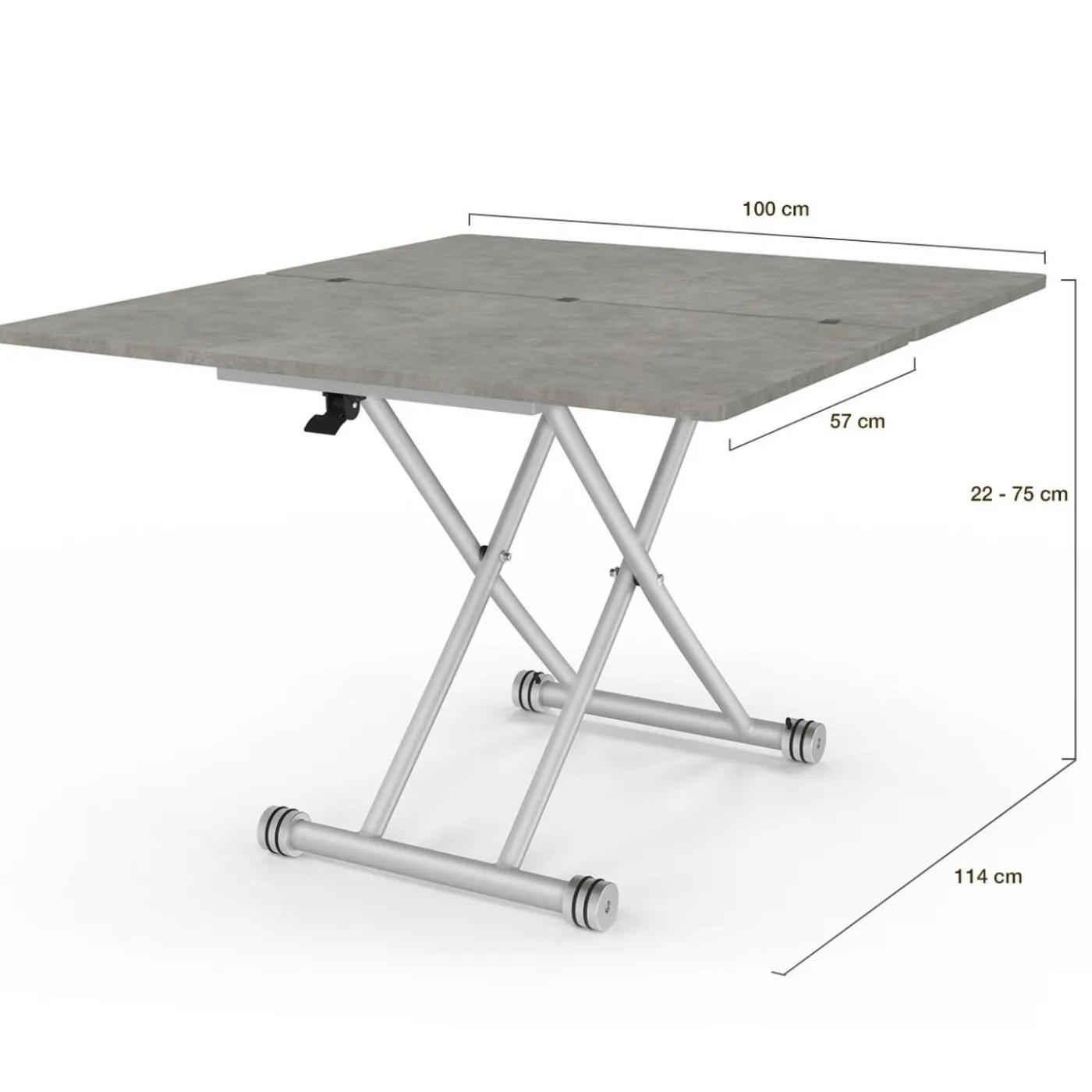 Table basse relevable en table à manger moderne avec plateau effet béton