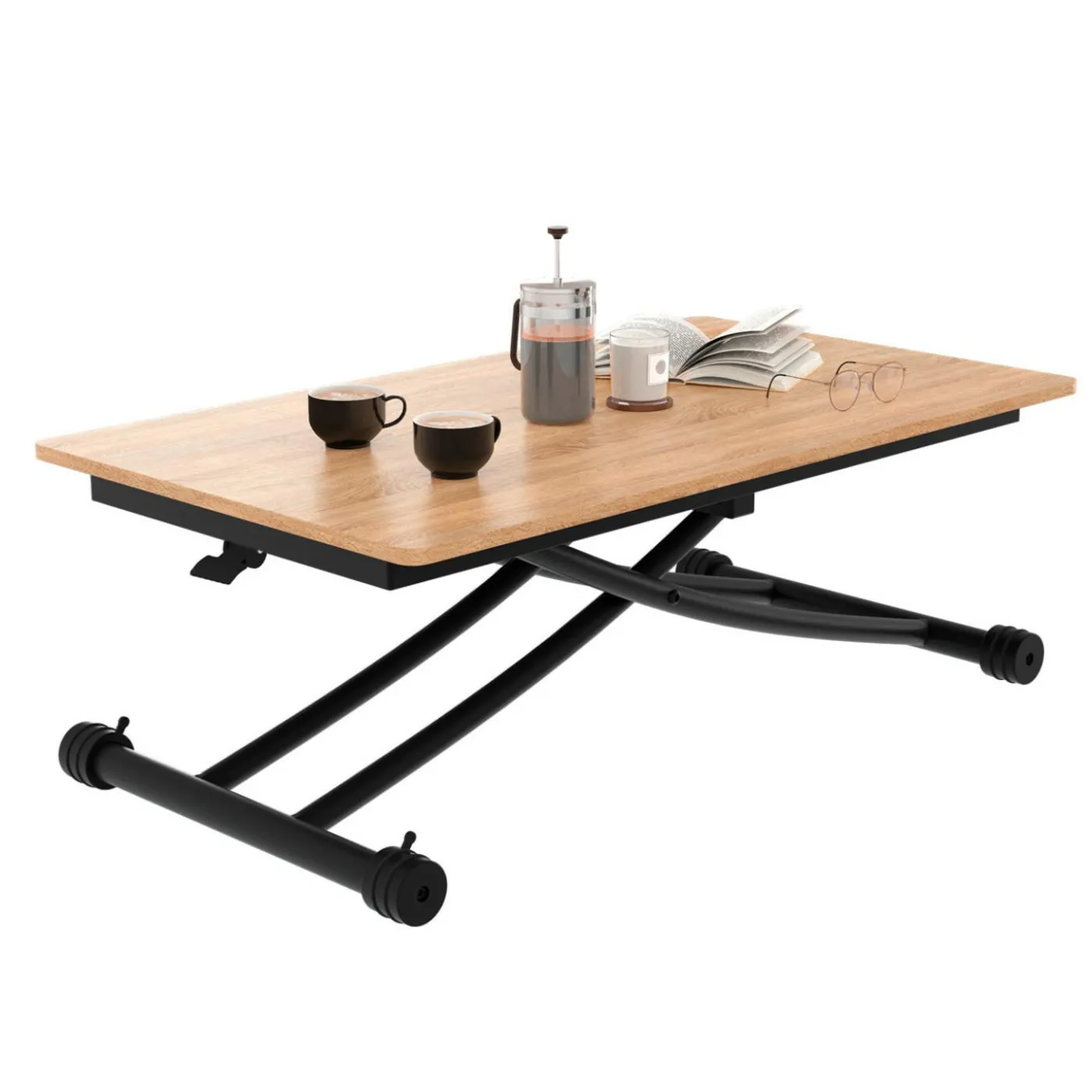 Table basse relevable en table à manger industrielle