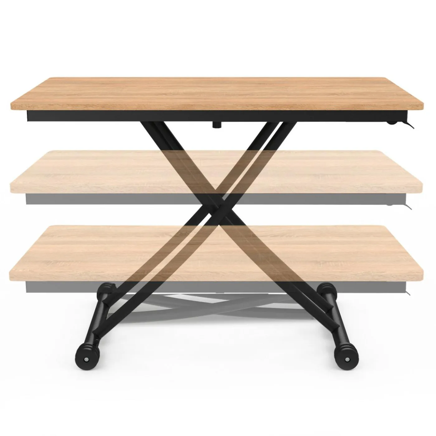 Table basse relevable en table à manger industrielle