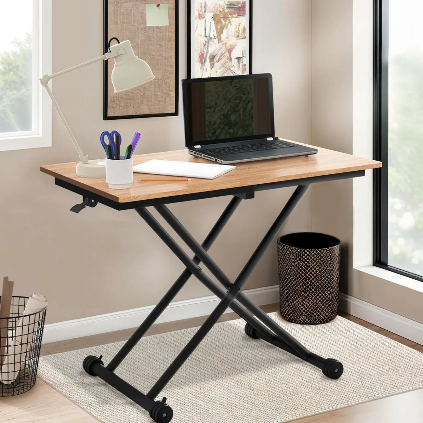 Table basse relevable en table à manger industrielle