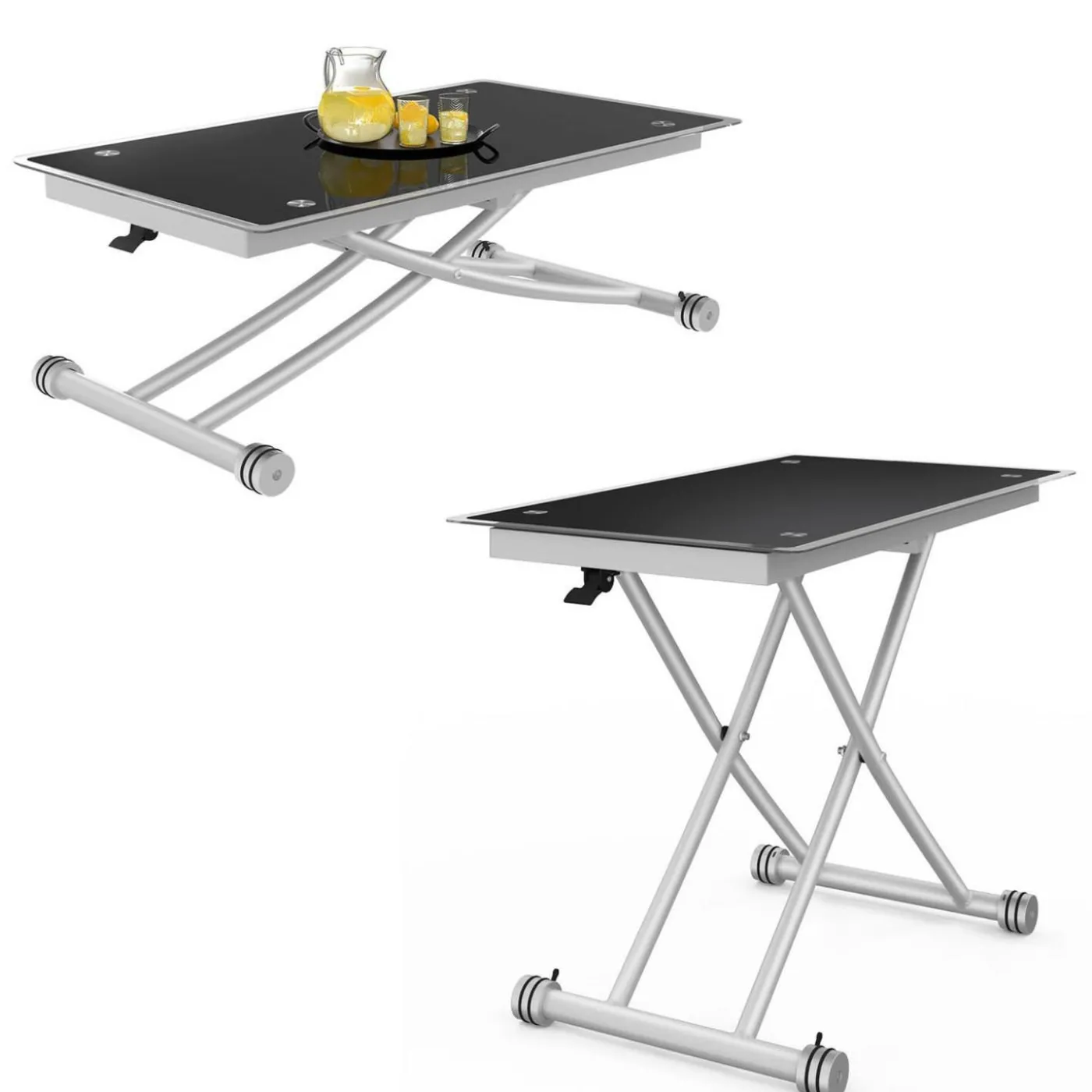 Table basse relevable en table à manger verre trempé