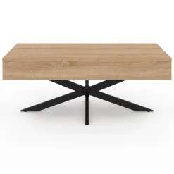 Table basse relevable industrielle rectangulaire bois et noir 100 cm pied araignée