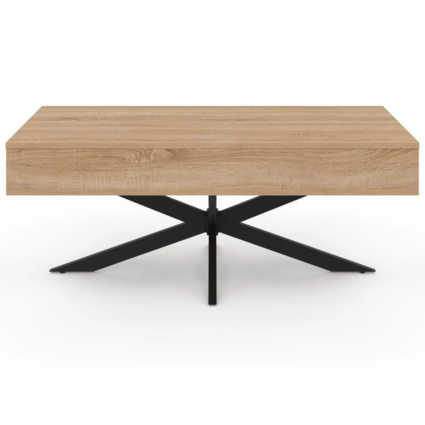 Table basse relevable industrielle rectangulaire bois et noir 100 cm pied araignée
