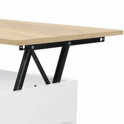 Table basse relevable rectangulaire bois blanc et imitation hêtre