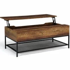 Table basse relevable style industriel effet bois vieilli